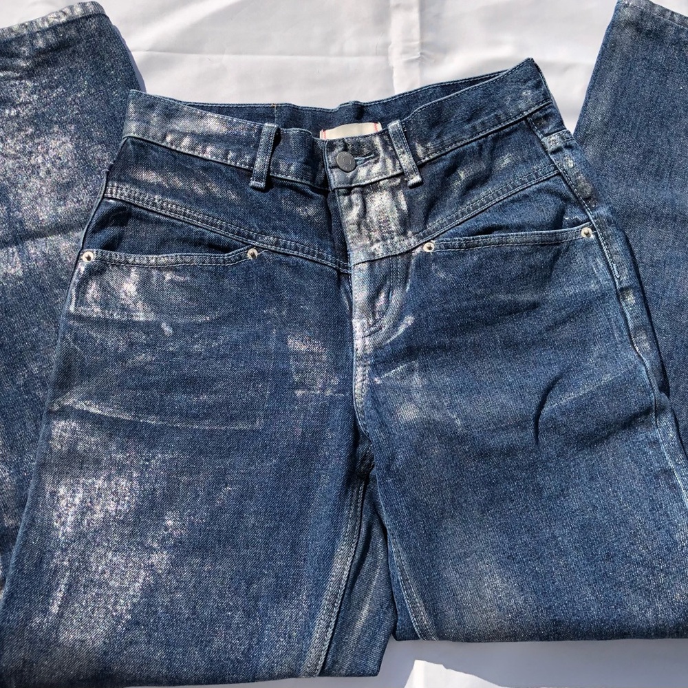 UO silver metallic cowboy jeans-size 27 - Picture 1 of 14